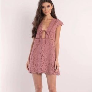 TOBI Scallop Cap Sleeve Mini Dress with Floral Lace Overlay